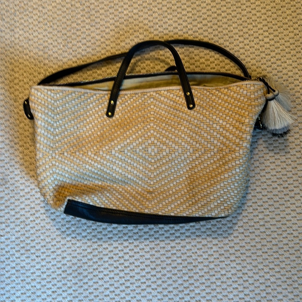 Kempton woven leather bag - straw/ivory/black leather